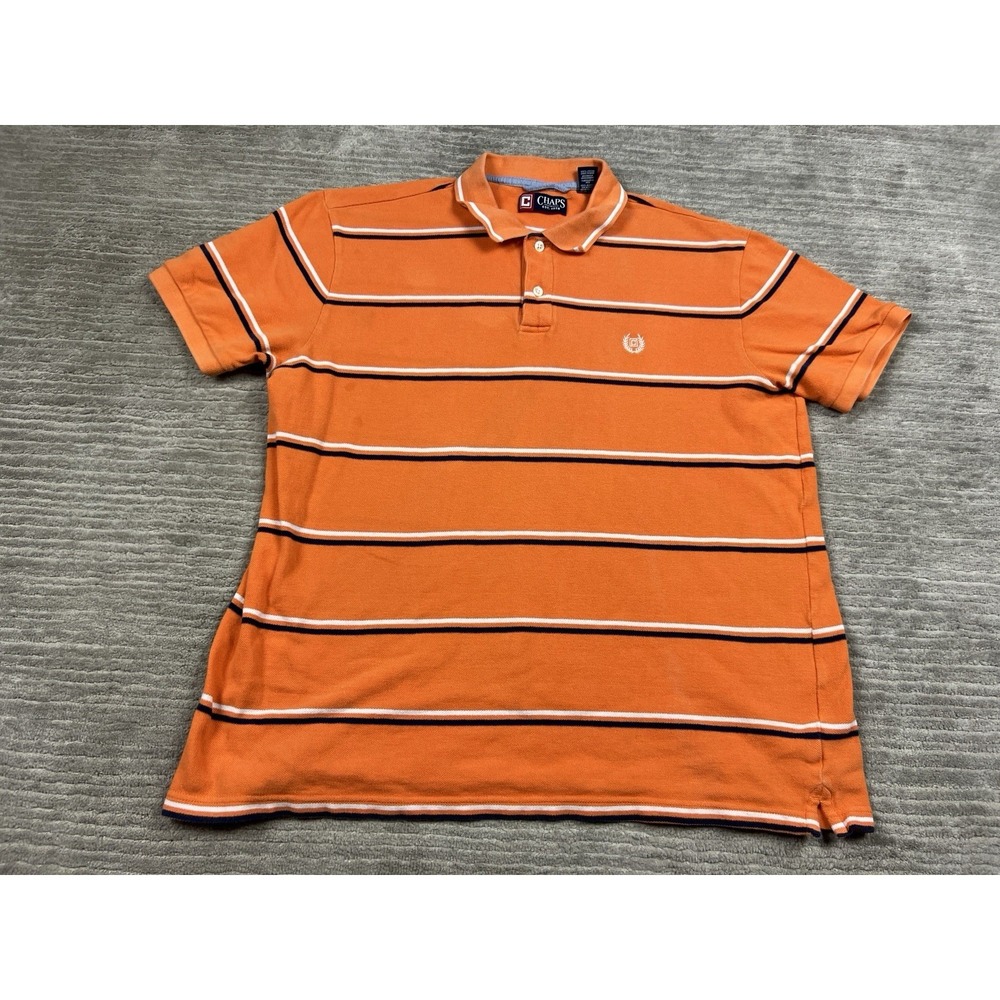 Chaps Shirt Mens XL Orange Striped Short Sleeve Polo 100%‎ Cotton